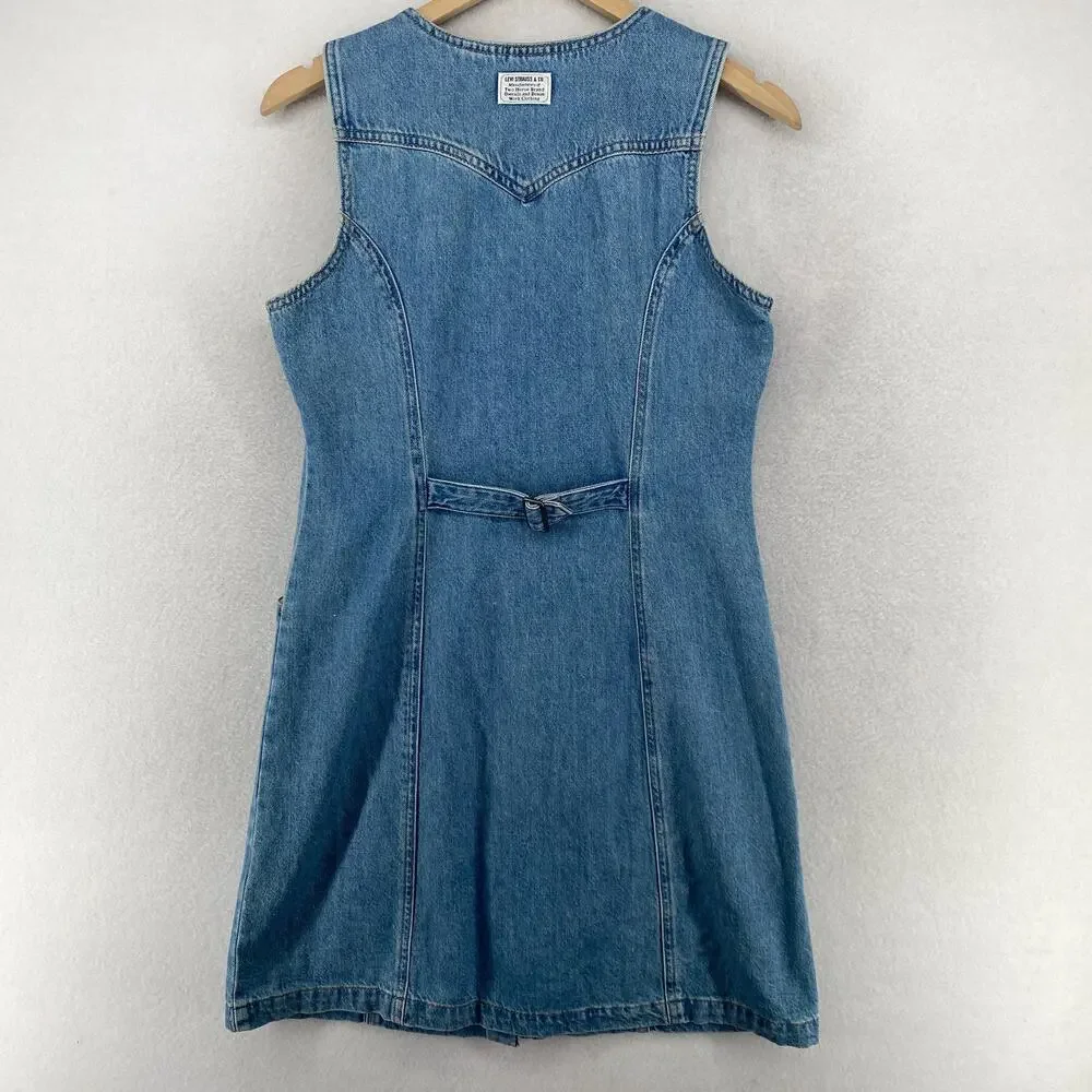 LEVIS Dress M Vianna Vest Overall Jumper Bib Button Front Denim Cotton Blue - Picture 2 of 15